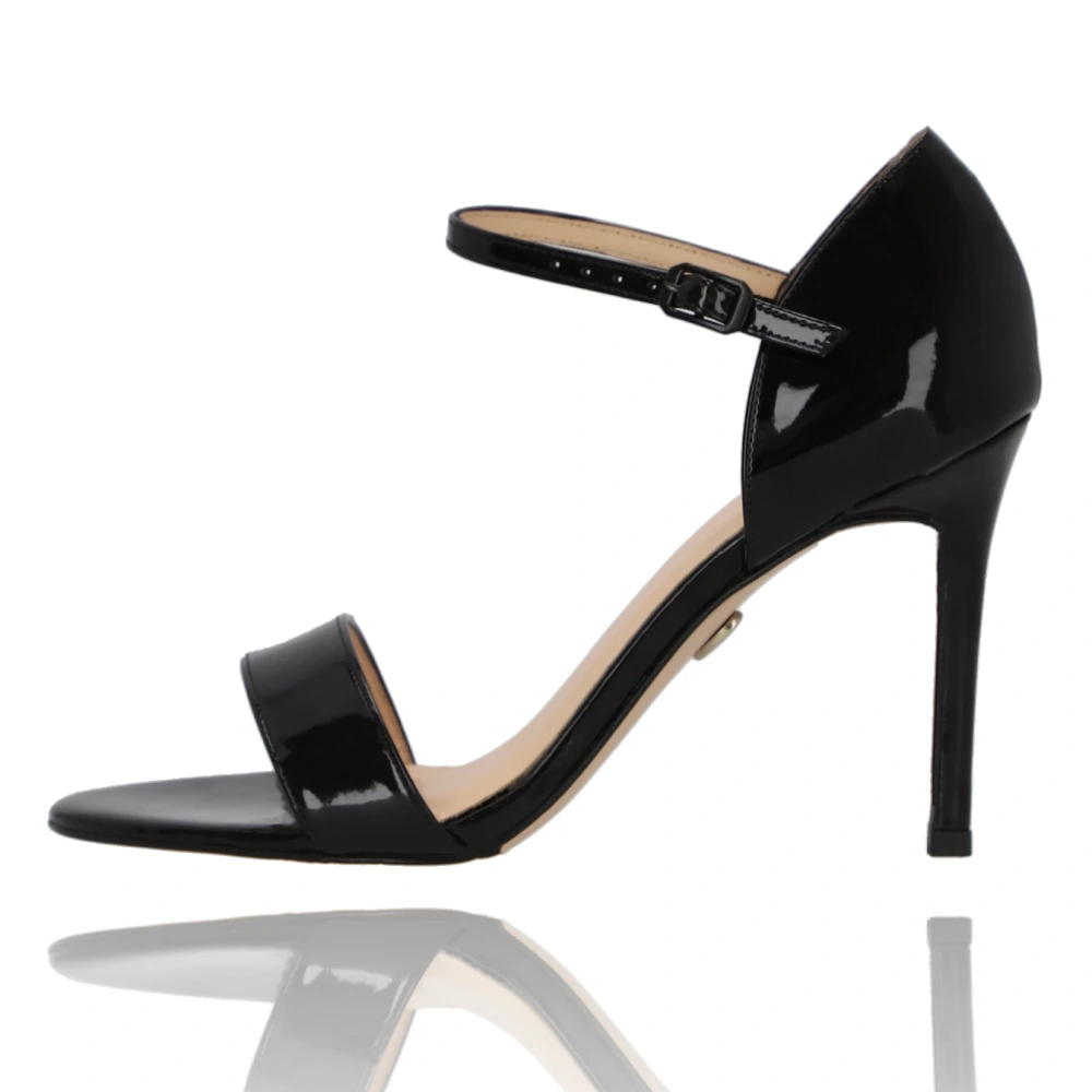 Black lacquered stiletto sandals