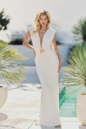 Jolina - drapowana sukienka maxi w kolorze ecru