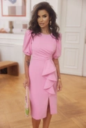 Lorena - Elegancka i Romantyczna Midi Sukienka w Pudrowym Różu