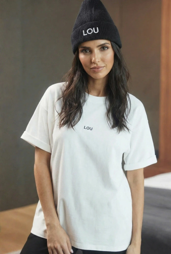 Madison - Klasyczny T-shirt Ecru z Czarnym Logowaniem