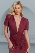 Paola - brązowa sukienka maxi z drapowanymi elementami