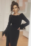 Soledad - Czarna midi sukienka z piórami na wyjątkowe okazje