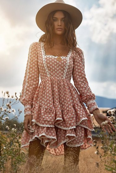 Kansas - sukienka w stylu boho w odcieniu ceglastym