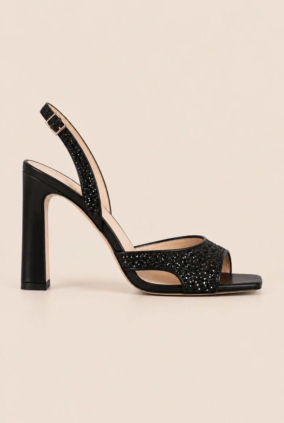 Raffa - czarne sandałki z brokatową aplikacją