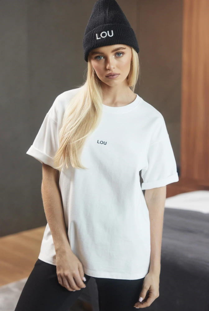 Madison - Klasyczny T-shirt Ecru z Czarnym Logowaniem
