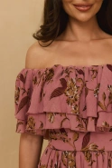 Lavinia - Midi sukienka w brudnym różu z kwiatowymi printami