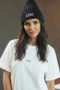 Madison - Klasyczny T-shirt Ecru z Czarnym Logowaniem