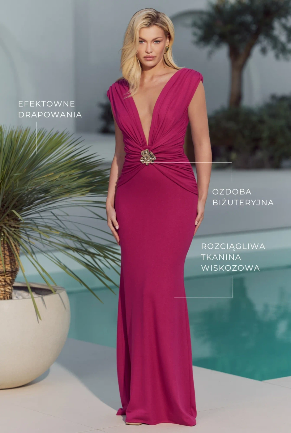 Jolina - drapowana sukienka maxi w odcieniu fuksji