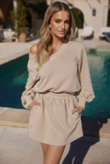 Hanako - Bawełniany Komplet Dresowy z Bluza V-neck i Spódniczką z Wszytymi Spodenkami
