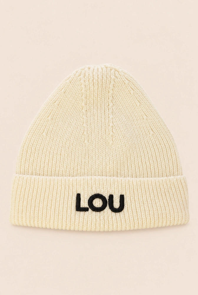 Czapka Zimowa z Logo Lou w Kolorze Ecru