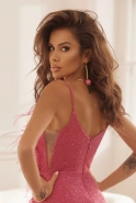 Raisa - Różowa Mini Sukienka z Piórami i Cekinami