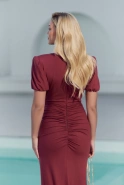 Paola - brązowa sukienka maxi z drapowanymi elementami