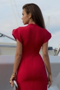 Marisol - czerwona sukienka midi ze stójką i bufkami