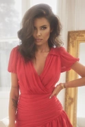 Susanita Czerwona - Mini sukienka z falbanami i bufkami
