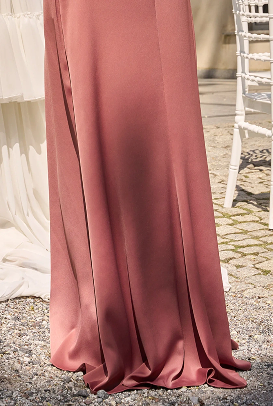 Regina - brązowa sukienka maxi na fiszbinach