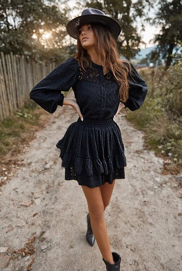 Nebraska - komplet dwuczęściowy w stylu boho w kolorze czerni