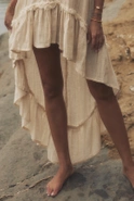 Bina - Boho beżowa sukienka maxi