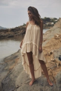 Bina - Boho beżowa sukienka maxi