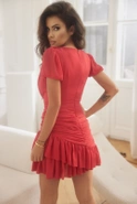 Susanita Czerwona - Mini sukienka z falbanami i bufkami