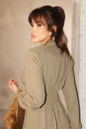 Eliana - Oliwkowa Sukienka w Stylu Koszulowym