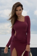 Ximena – burgundowa sukienka maxi z wycięciem i ozdobnym splotem