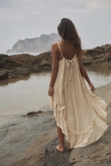 Bina - Boho beżowa sukienka maxi