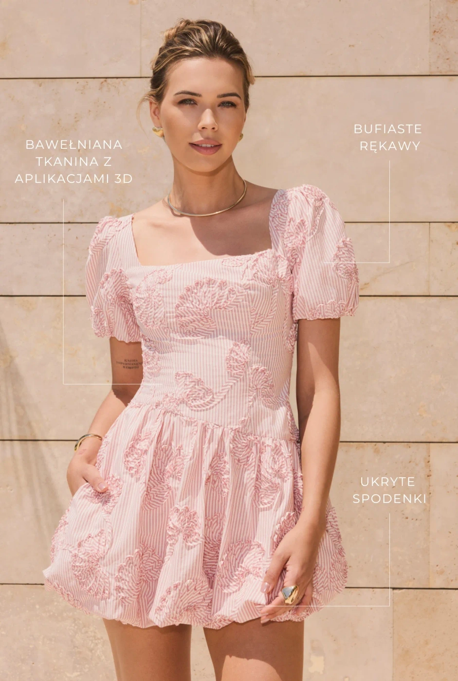 Alika - bawełniana mini sukienka w paski z ukrytymi spodenkami