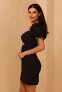 Sabrina - czarna sukienka mini z bufkami w rękawach