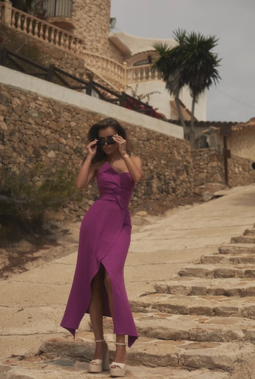 Medea - Komplet gorsetu i spódnicy midi w kolorze fuksji