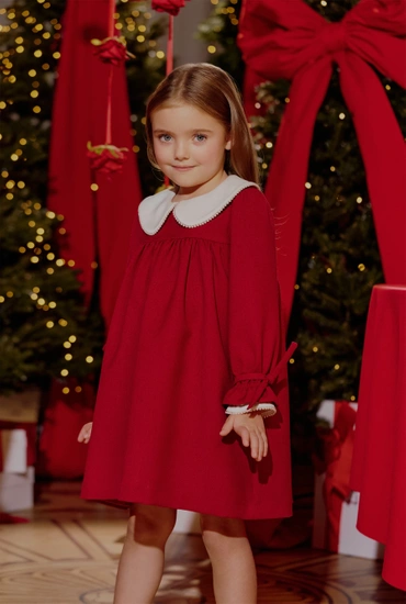 Majka - czerwona dziecięca sukienka z kołnierzykiem