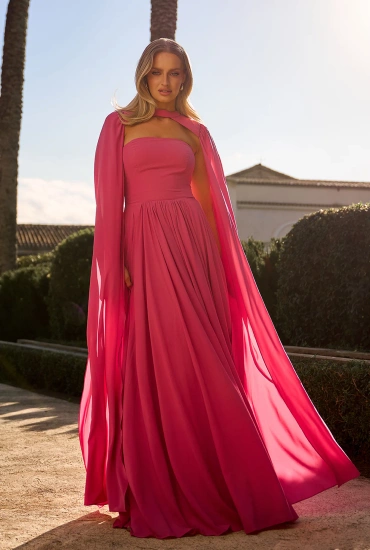 Oriana - różowa maxi z luźnymi rękawami