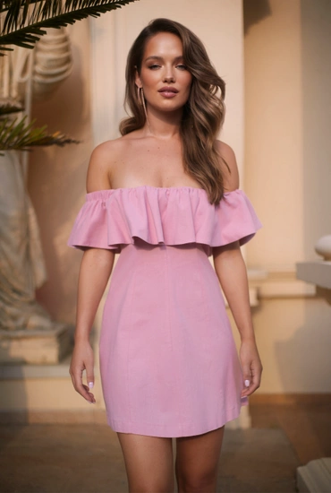 Isidora - Ekskluzywna sukienka mini w odcieniu pudrowego różu